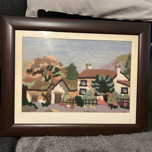 Framed needlepoint countryside - needlepoint,