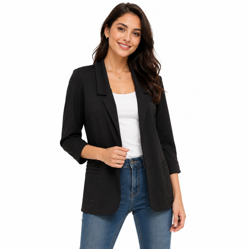 Women open front blazer - open,