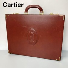 Cartier Attache Case Hand Bag Bordeaux Leather Briefcase Vintage Genuine