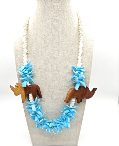 Shell necklace wooden carved - shell,