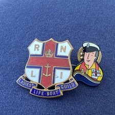 2 X RNLI enamel Pin badges Coxswain  & Ladies Life Boat Guild by WO LEWIS
