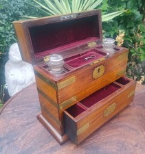 Antique 19thc Campaign Travelling Apothecary? Jewellery Box Brass Bound With Key