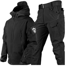 Mens Warm Hooded Jacket Combat Outdoor Waterproof Tactical Coat With PANT Set UK