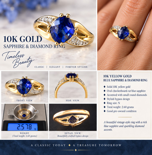 10k yellow gold blue - gold, sapphire