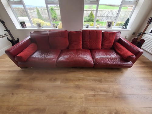 Leather sofa deep red - red, (dfs)