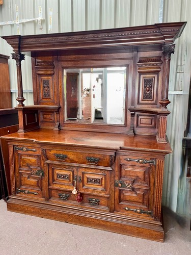 Large victorian oak mirror - victorian,