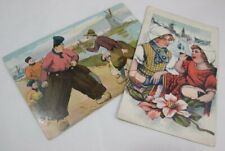 2 x Vintage Dutch Picture Postcards Clogs Windmills Folk Costume Governess Note