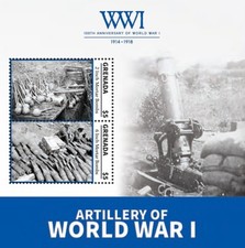 WWI ARTILLERY OF WORLD WAR I Mortar Gun & Shells Stamp Sheet (2014 Grenada)