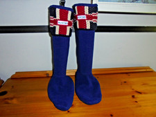 Hunter Welly Boot Sock - Navy with Knitted Union Jack Top- Size L (6-8)