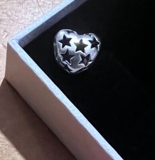 Pandora - Silver -RARE Discontinued Floating Starry Hearts Bracelet-Bangle Charm