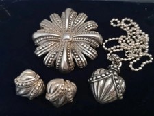 Rare Vintage 925 Sterling Silver Jewellery Set Signed MONET – Brooch, Earrings