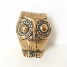 Vintage Solid Brass Owl Ornament Paperweight Graduation Gift MCM Boho Decor 5cm