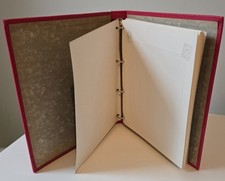 RED STAMP COLLECTOR 4 RING ALBUM/BINDER WITH 48 QUADRILLED CLEAN PAGES VERY GOOD