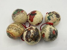 Set Of 6 Vintage Paper Mache Christmas Ball Ornament Decoupage Retro