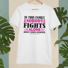 In This Family Nobody Fights Alone T-Shirt Breast Cancer Awareness Pink Ribbon