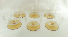 6 Vintage /Retro Glass Amber Stem Dessert / Ice Cream /Sundae Dishes - VGC