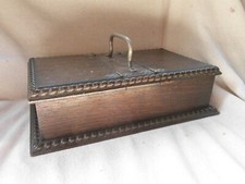 OLD OAK TWO LIDDED HINGED BOX with CARRY HANDLE ~ HANDCARVED BEADING EDGES