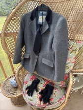 Children’s Grey/Blue 28” Riding Show Jacket by Saddle Master with Tie and Gloves