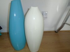 Classic tall vases, teal and ivory, one from Next, will separate Collect Only