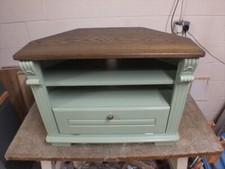 REGENCY PAINTED CORNER TV UNIT- SOLID OAK TOP- BESPOKE- HAND MADE- FRENCH GREY