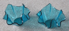 2x Vintage Handkerchief Blue Glass Textured Vases Height 10cm tall x 15cm wide