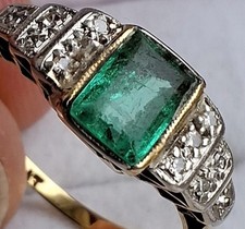 18Ct Gold Art Deco Period Emerald & Diamond Engagement Dress Ring Size O