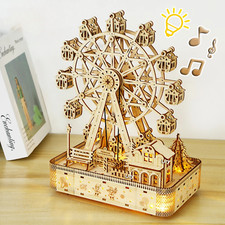 3D Wooden Puzzle Ferris Wheel LED Music Box DIY Kit Rotatable Model for Kids UK