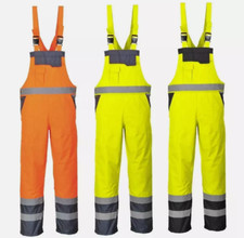 Hi Vis Viz Contrast Bib and Brace Trouser Waterproof workwear Dungarees Overall