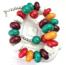 Chunky Bright Plastic Bead Necklace Lagenlook Statement Jewelry 