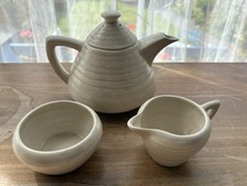 Clarice Cliff Lynton Shape 3 Piece Tea Set In A Mushroom Coloured Glaze PERFECT