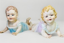 Antique 19th C German Bisque Porcelain Boy & Girl Piano Babies Child Figurines