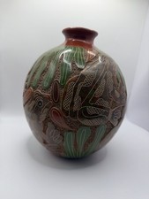 Handcrafted Pottery Vase – Made in Nicaragua – Etched & Painted Folk Art Ceramic