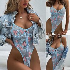 Sexy Women Body Lingerie Lace Bodysuit Mesh Embroidery Wired Bra Underwear Teddy