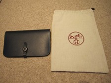Hermes Paris Dogon Dark Blue Purse Wallet with protective bag