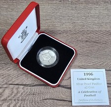 1996 UK Silver Proof Piedfort £2 coin - Euro 96 A Celebration of Football + COA