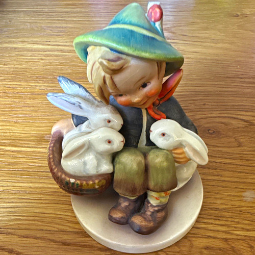 Ceramic boy with rabbits - ceramic,