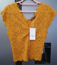 ZARA Mustard Lace V Neck Top