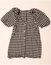 ZARA Womens Sheath Dress UK 12 Medium Black Gingham Linen CG07
