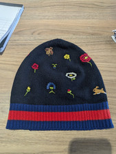 Authentic Gucci Flower & Bee-embroidered knit hat Beanie 
