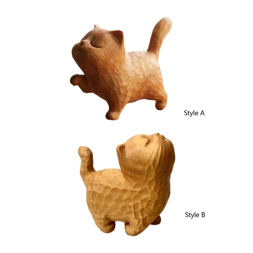 Wooden cat statue lifelike - wooden,