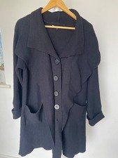 Chesca Size 2 Boiled Wool unlined warm Black Jacket Cardigan.  Approx UK 16-18