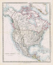 NORTH AMERICA Antique Map by J&C Walker 1874 Pub. Edward Stanford