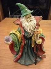 Tall Resin Wizard With Crystal In Right Hand, Dragon Headed Staff In Left Hand 