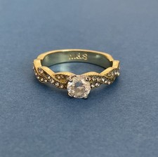 M&S Gold Tone & Diamante Ring - Size L 