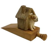 Vintage wooden resin puppy dog door stop, hand painted floral cottagecore style