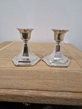Antigue E.F Braham Pair Of Hexagonal Loaded Silver Candlesticks Chester 1920 9cm