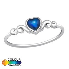 925 Sterling Silver Heart Colour Changing Mood Ring Sizes J1/2  L N O Q Boxed