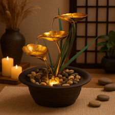 Water Feature Indoor Tabletop LED Fountain Waterfall Home Decor (Lotus)