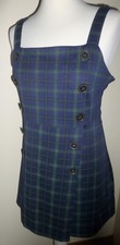 primark size 10 Green & Blue Tartan Checkered Pinafore Dress With Button detail