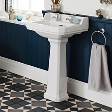 Nuie Carlton Traditional 560mm Full Pedestal Basin 2 Tap Holes Bathroom Sink